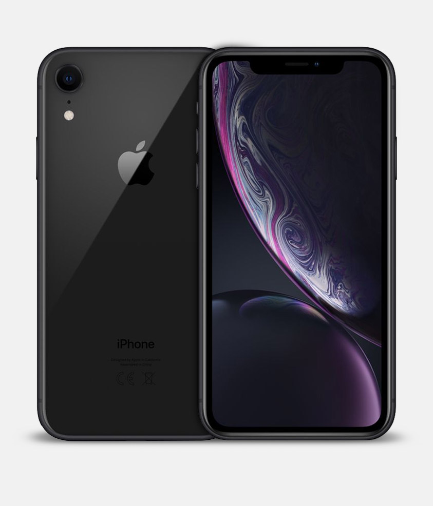Front and back graphic image of an iPhone Xr unlocked with Mobile Unlocked.